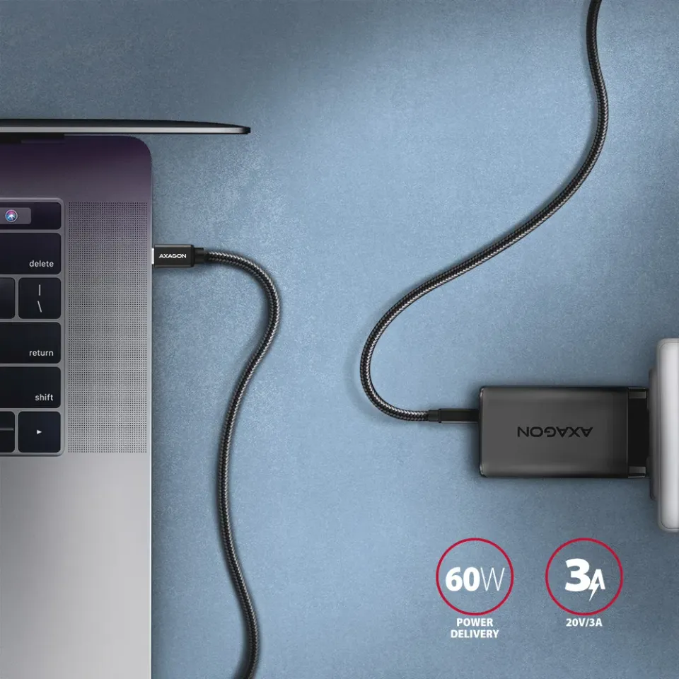 AXAGON BUCM3-CM15AB, SPEED kabel USB-C <-> USB-C, 1.5m, USB 3.2 Gen 1, PD 60W 3A