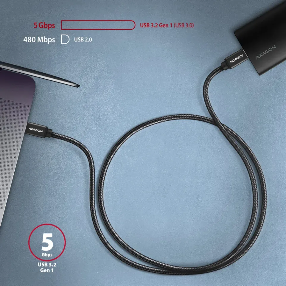 AXAGON BUCM3-CM15AB, SPEED kabel USB-C <-> USB-C, 1.5m, USB 3.2 Gen 1, PD 60W 3A
