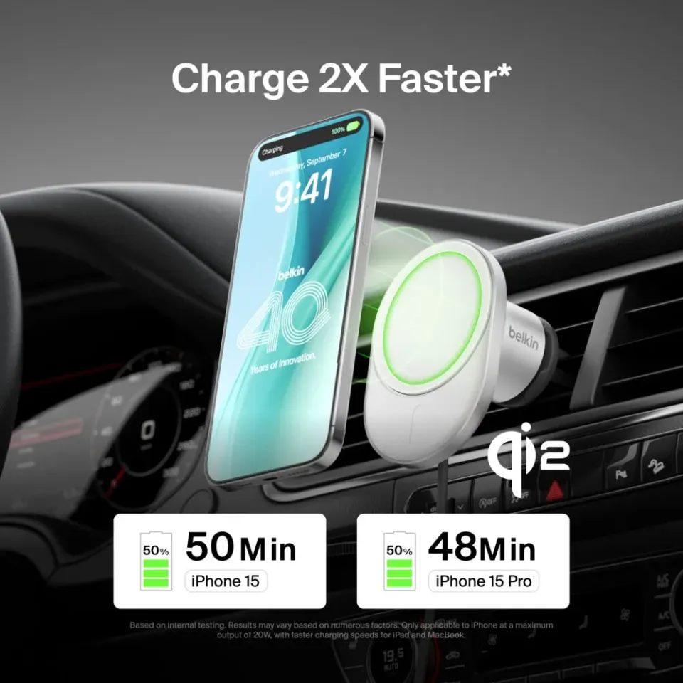 Belkin BOOST CHARGE Qi2 Magnetický držák s nabíjením do auta, 15W, bez adaptéru,