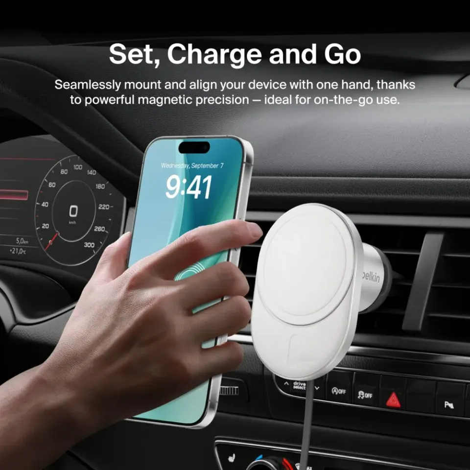 Belkin BOOST CHARGE Qi2 Magnetický držák s nabíjením do auta, 15W, bez adaptéru,