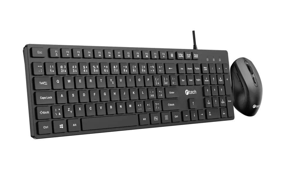 C-TECH KBM-108, drátový combo set s myší, multimediální,nízkoprofilové klávesy,