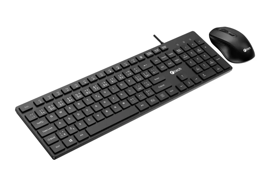 C-TECH KBM-108, drátový combo set s myší, multimediální,nízkoprofilové klávesy,