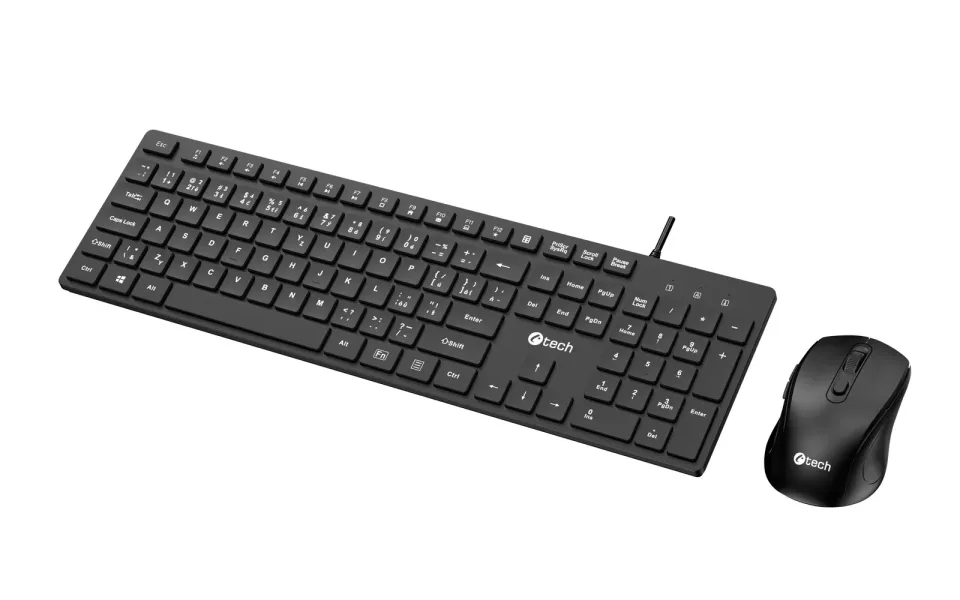 C-TECH KBM-108, drátový combo set s myší, multimediální,nízkoprofilové klávesy,