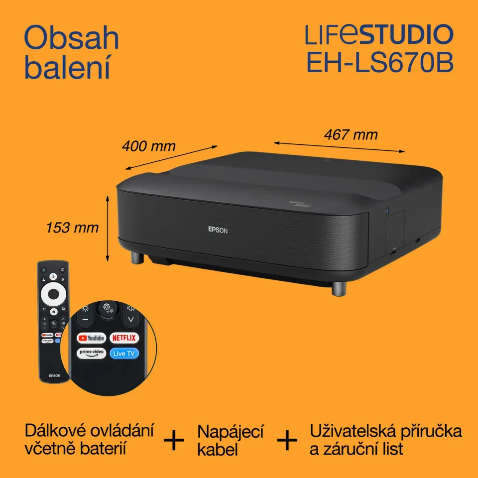 EPSON projektor EH-LS670B Metalická černá, 4K PRO-UHD, 3600lm, HDMI, USB, Google TV, 240Hz