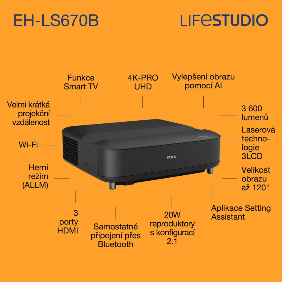 EPSON projektor EH-LS670B Metalická černá, 4K PRO-UHD, 3600lm, HDMI, USB, Google TV, 240Hz