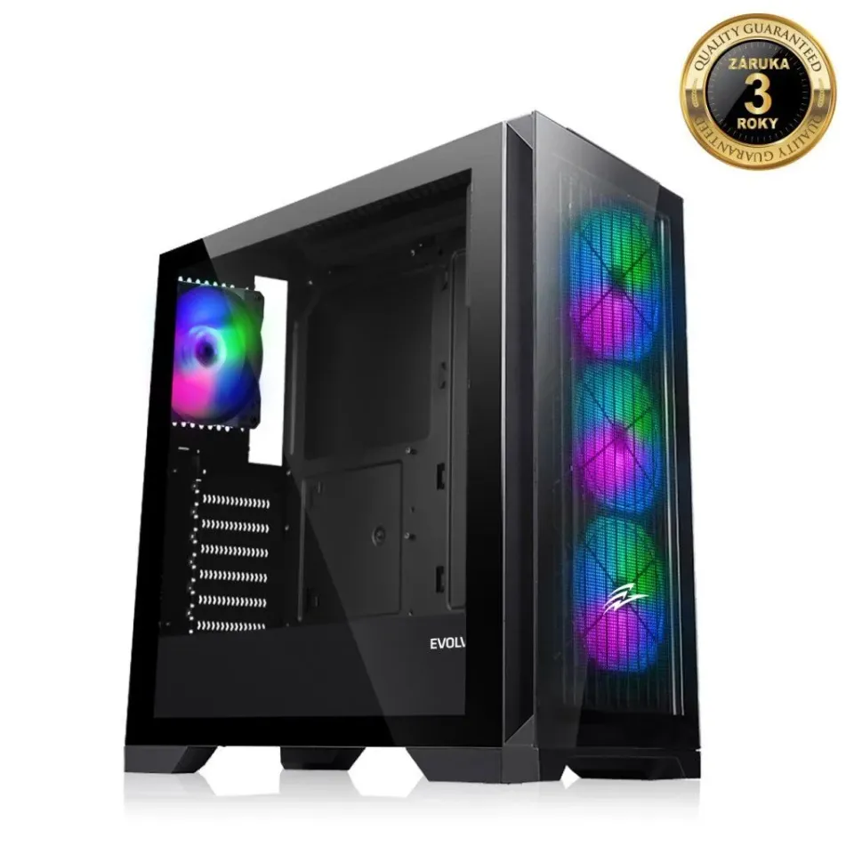 EVOLVEO Ptero Q2G, skříň ATX, 4x ARGB ventilátor, čelní+boční panel sklo, bílá