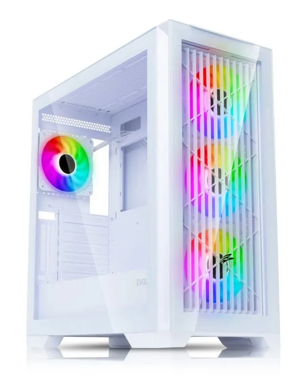 EVOLVEO Ptero Q2G, skříň ATX, 4x ARGB ventilátor, čelní+boční panel sklo, bílá