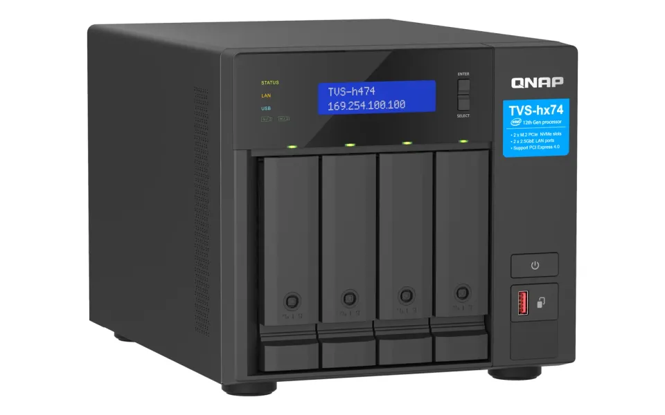 QNAP TVS-h474-i3-8G (4core 4,3GHz, ZFS, 16GB RAM, 4x SATA, 2x M.2 NVMe, 2x PCIe, 2x 2,5GbE, HDMI)