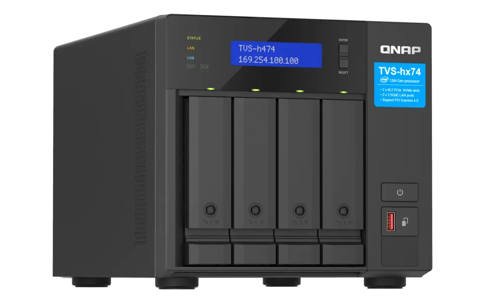 QNAP TVS-h474-i3-8G (4core 4,3GHz, ZFS, 16GB RAM, 4x SATA, 2x M.2 NVMe, 2x PCIe, 2x 2,5GbE, HDMI)