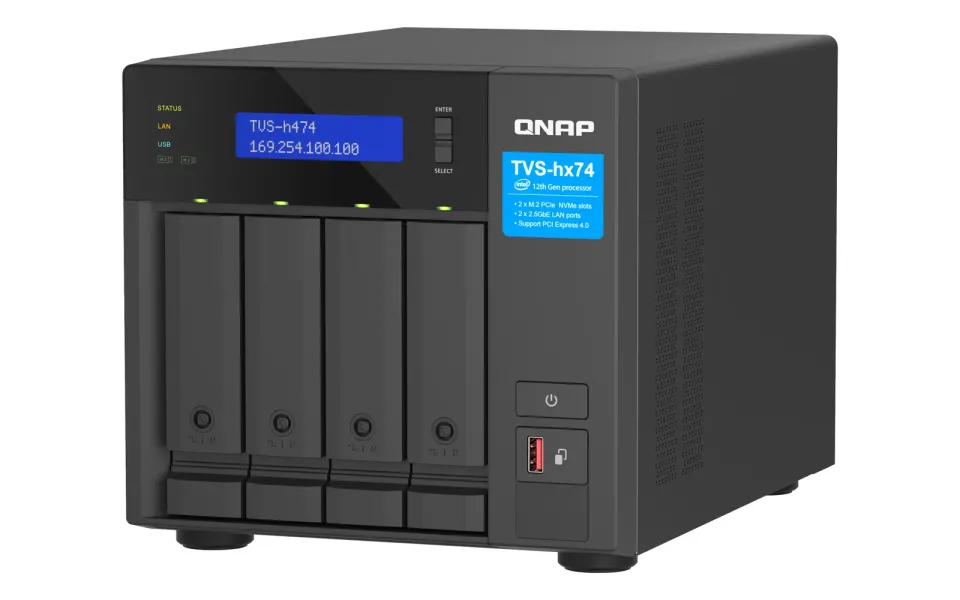 QNAP TVS-h474-i3-8G (4core 4,3GHz, ZFS, 16GB RAM, 4x SATA, 2x M.2 NVMe, 2x PCIe, 2x 2,5GbE, HDMI)