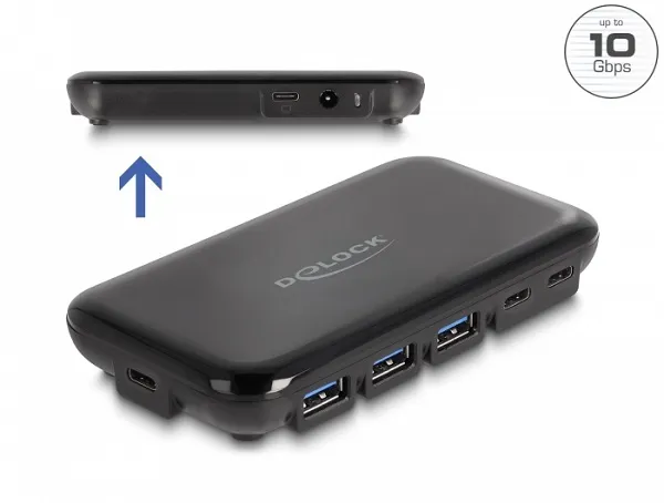 Delock 7 portový rozbočovač USB 3.2 Gen 2 se 4 porty USB Typu-A a 3 porty USB Ty