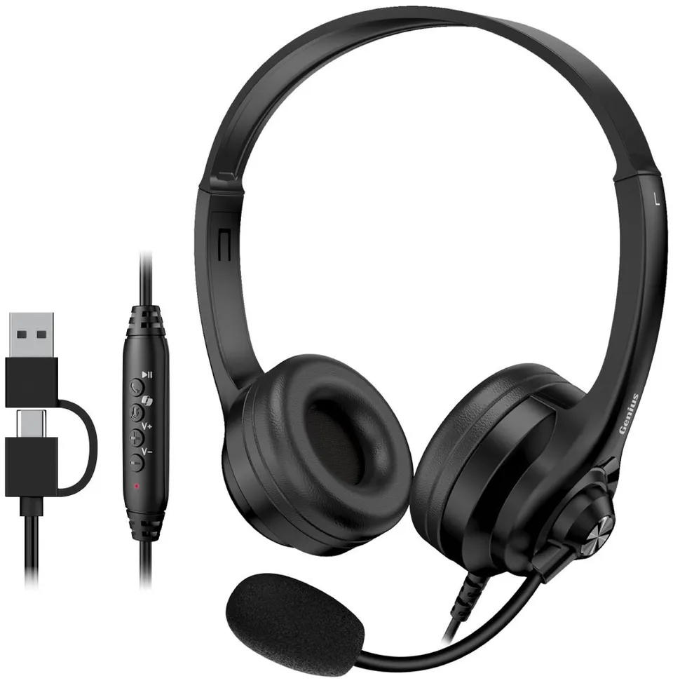 Genius HS-235U AI, Headset, drátový, náhlavní, mikrofon, Copilot, ovládání hlasi