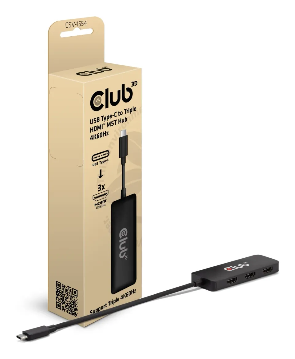 Club3D hub MST USB-C na 3xHDMI, Single: 8K30Hz, Triple: 4K60Hz