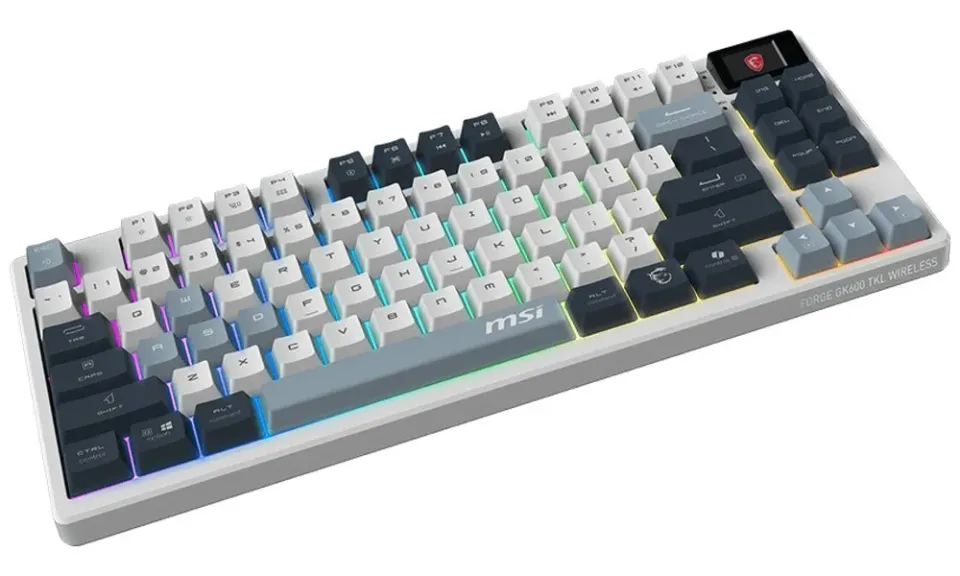 MSI herní klávesnice FORGE GK600 TKL Sky/ bezdrátová 2,4GHz+BT/ mechanická/ RGB/ USB-C/ display/ CZ+SK layout (S11-43CSP01-HH9-VYP)