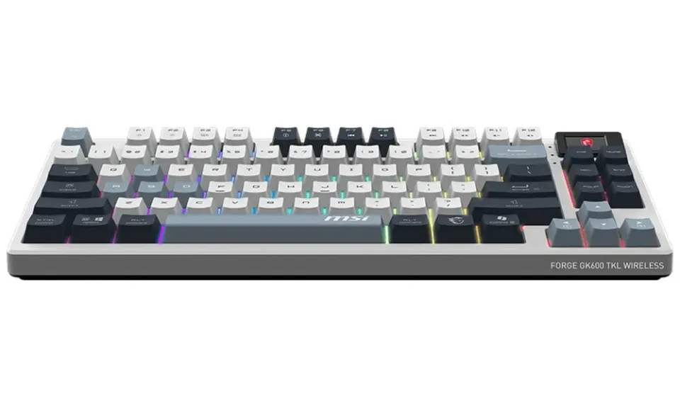 MSI herní klávesnice FORGE GK600 TKL Sky/ bezdrátová 2,4GHz+BT/ mechanická/ RGB/ USB-C/ display/ CZ+SK layout (S11-43CSP01-HH9-VYP)