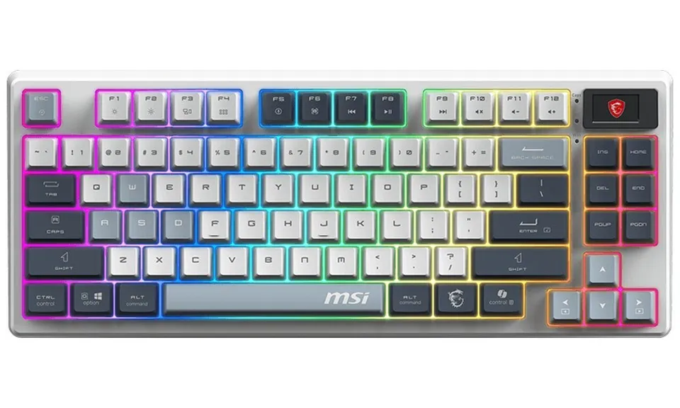 MSI herní klávesnice FORGE GK600 TKL Sky/ bezdrátová 2,4GHz+BT/ mechanická/ RGB/ USB-C/ display/ CZ+SK layout (S11-43CSP01-HH9-VYP)