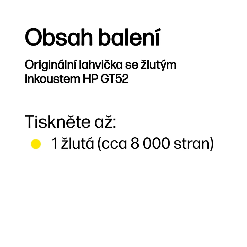 HP M0H56AE originální náplň žlutá lahvička s inkoustem HP GT52, cca 8000 stran, pro GT 5820, Smart Tank 515, Ink Tank 415