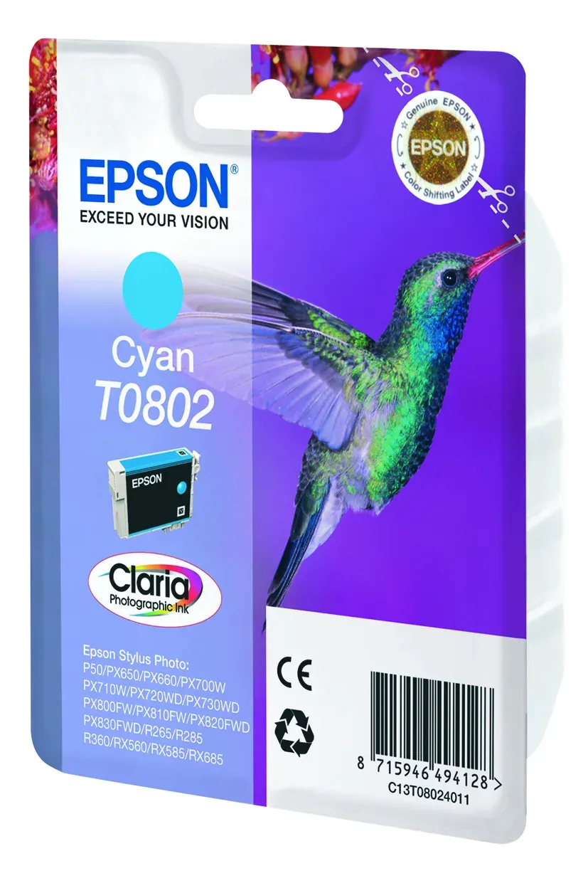 EPSON cartridge T0802 cyan (kolibřík)