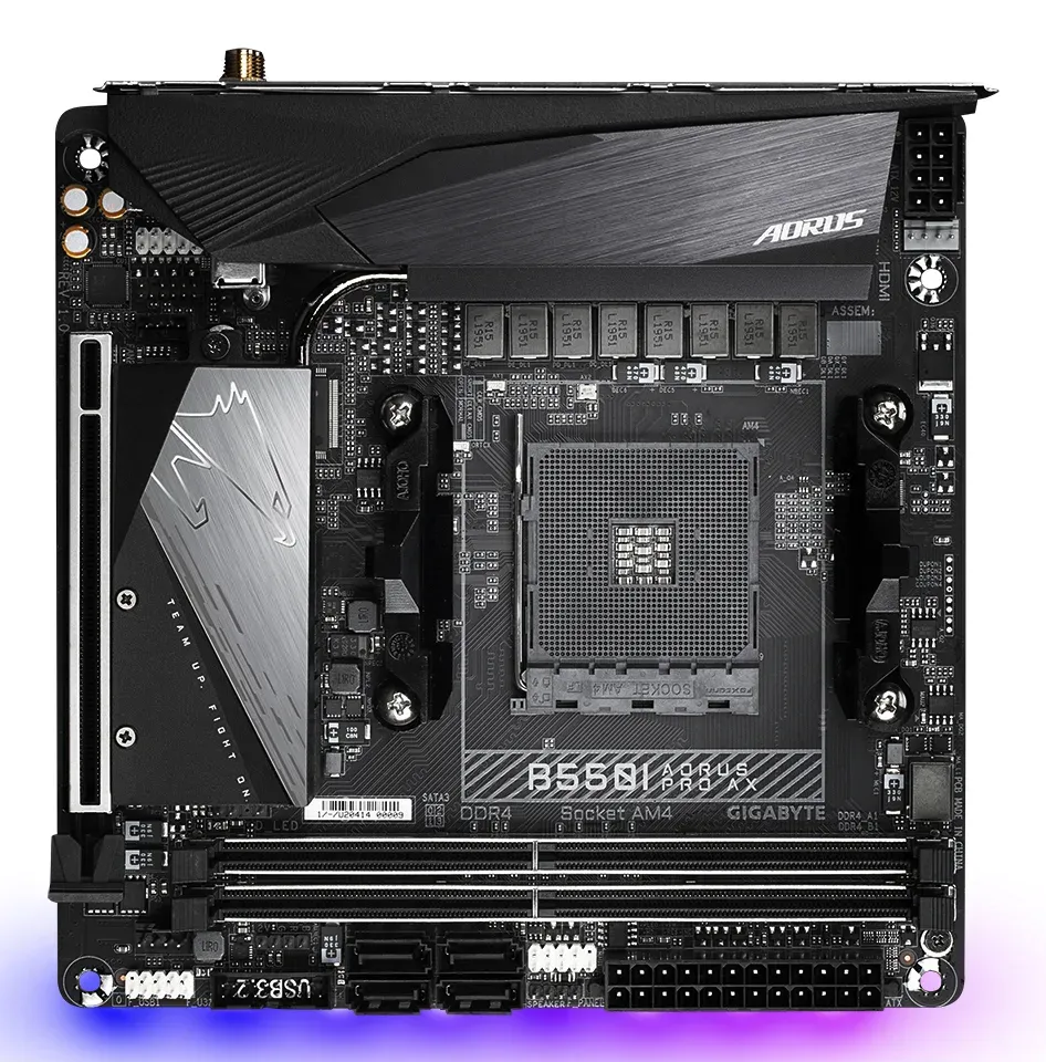 GIGABYTE MB Sc AM4 B550 I AORUS PRO AX, AMD B550I, 2 x DDR4, Wi-Fi, HDMI