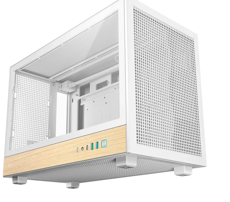 DEEPCOOL Case CH260 WOOD WH, mATX, Průhledná bočnice, bílo-dřevěná