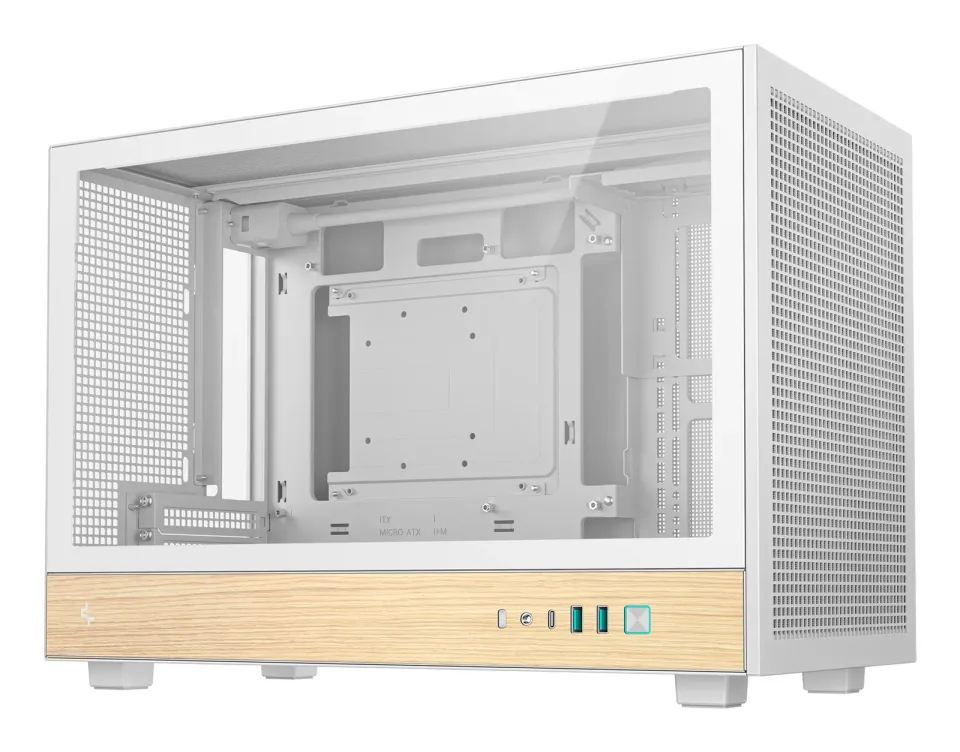 DEEPCOOL Case CH260 WOOD WH, mATX, Průhledná bočnice, bílo-dřevěná