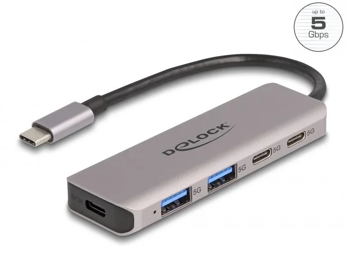 Delock Dvouportový rozbočovač sítě USB 5 Gbps se dvěma porty USB Type-C, se dvěm