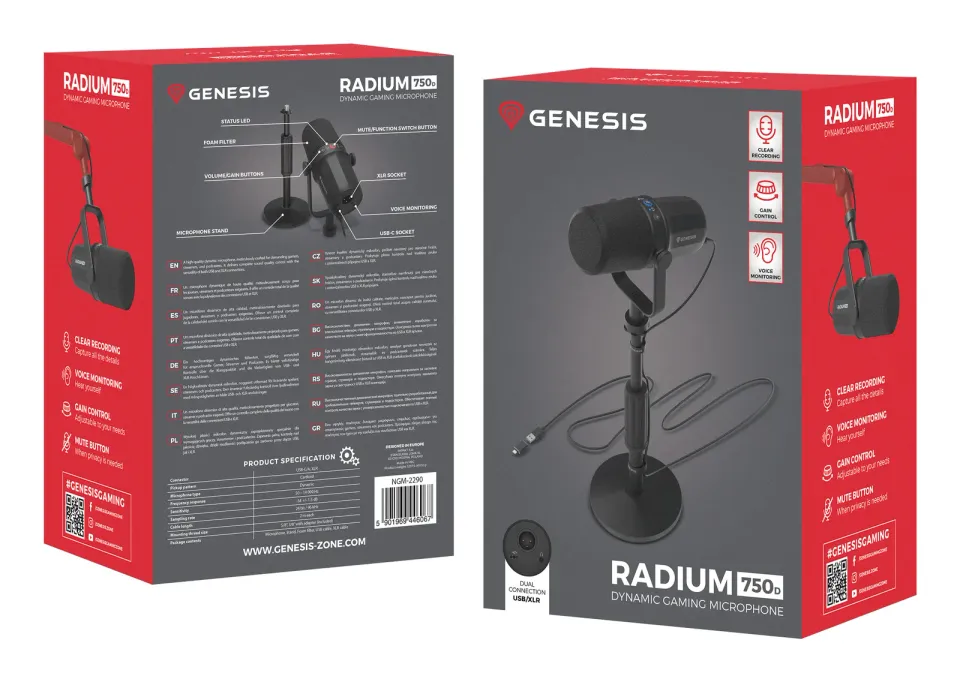 Streamovací mikrofon Genesis RADIUM 750D, USB/XLR, stojan