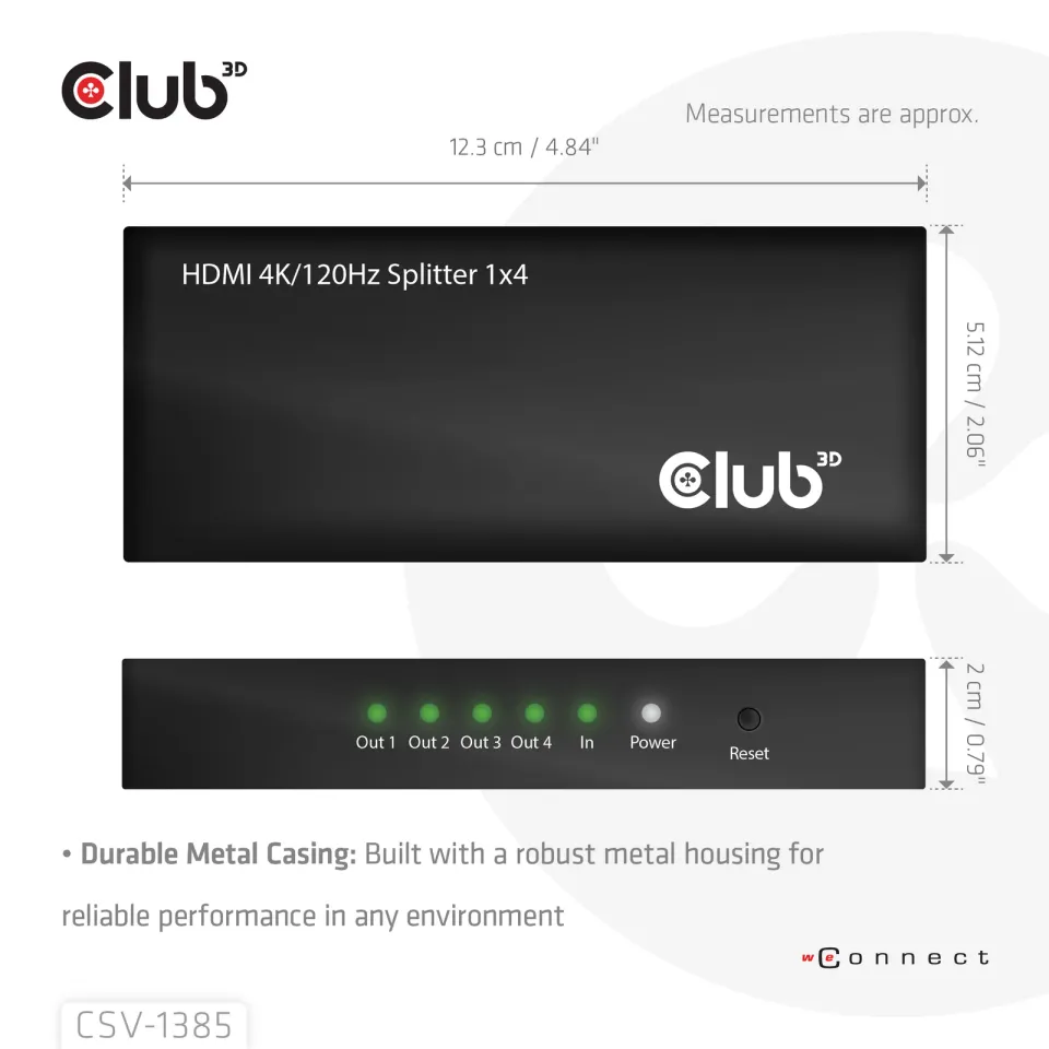Club3D Video rozbočovač 1:4 HDMI 2.0 4K120Hz, 4 porty, černá