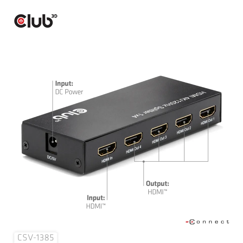 Club3D Video rozbočovač 1:4 HDMI 2.0 4K120Hz, 4 porty, černá