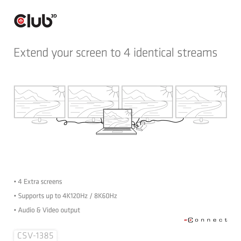 Club3D Video rozbočovač 1:4 HDMI 2.0 4K120Hz, 4 porty, černá