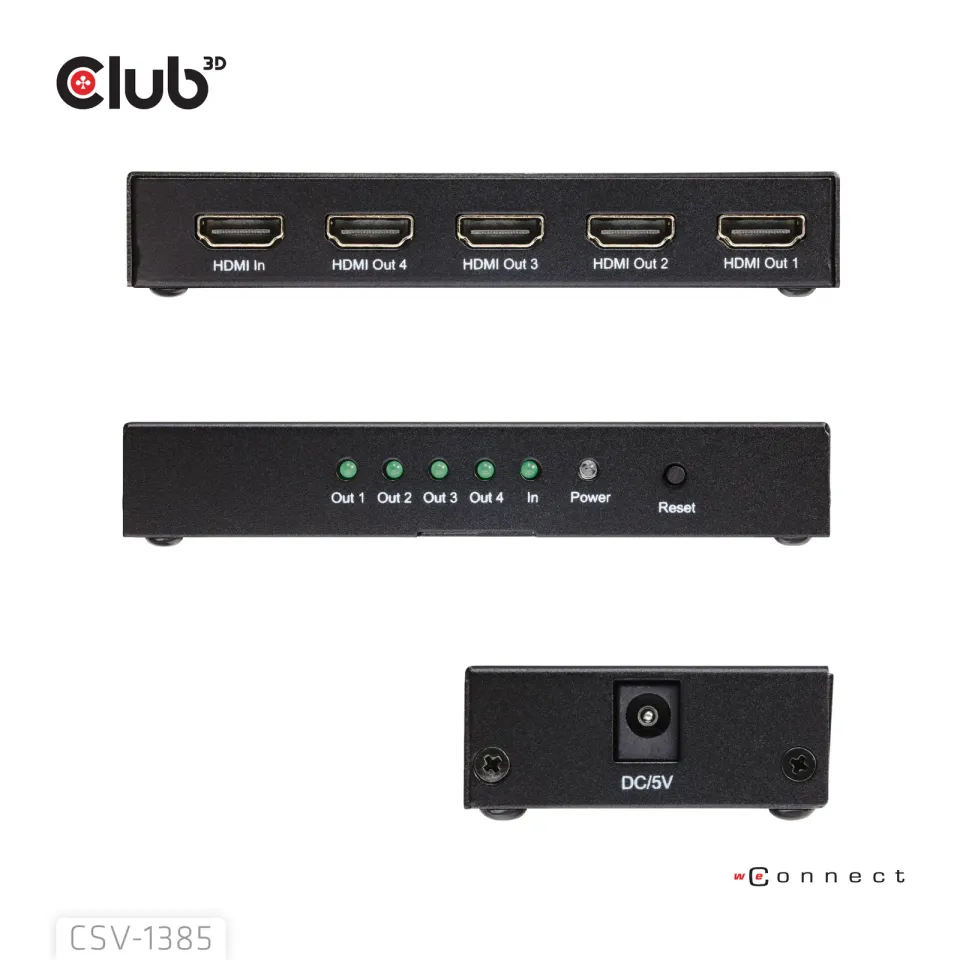 Club3D Video rozbočovač 1:4 HDMI 2.0 4K120Hz, 4 porty, černá