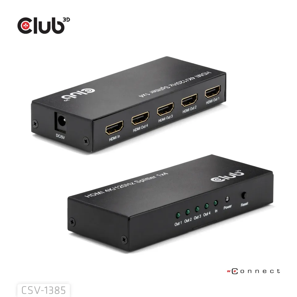 Club3D Video rozbočovač 1:4 HDMI 2.0 4K120Hz, 4 porty, černá