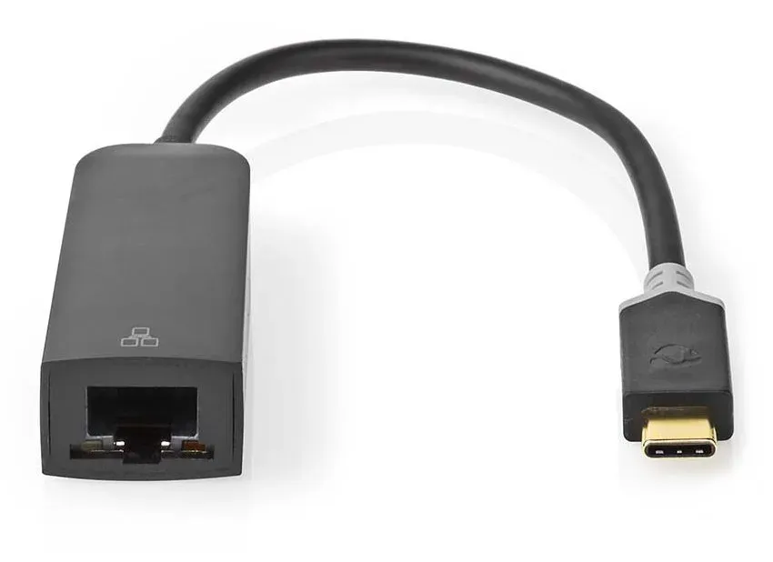 NEDIS kabelový adaptér USB 3.2 Gen 1/ USB-C zástrčka - RJ45 zásuvka/ kulatý/ černý/ 20cm
