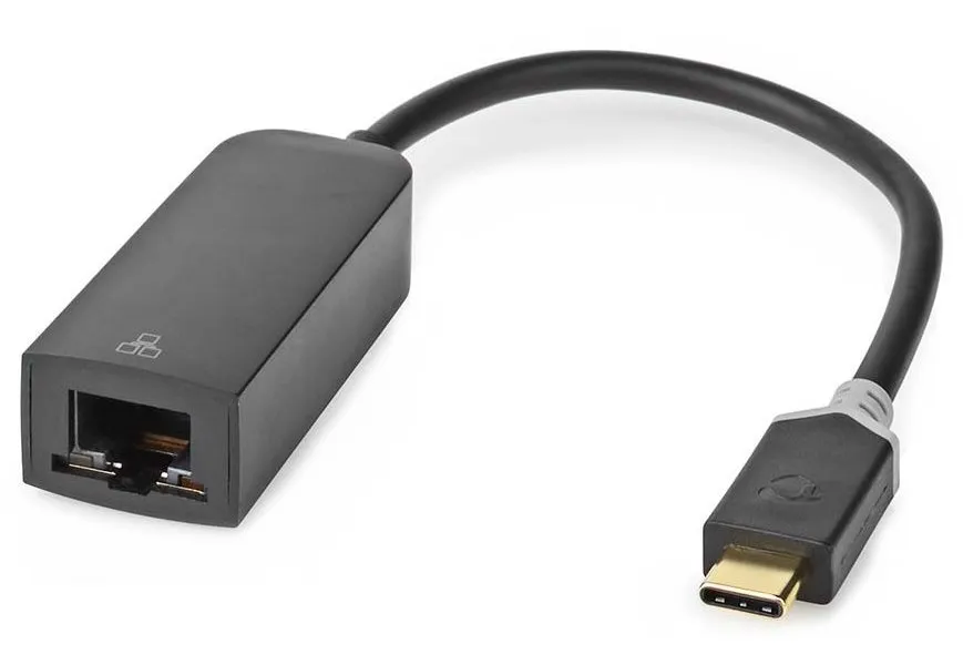 NEDIS kabelový adaptér USB 3.2 Gen 1/ USB-C zástrčka - RJ45 zásuvka/ kulatý/ černý/ 20cm
