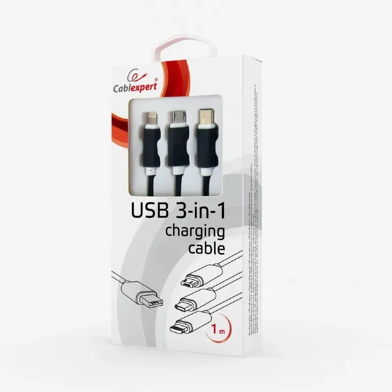 GEMBIRD CABLEXPERT Kabel USB A Male/Micro B + Type-C + Lightning, 1m, opletený,