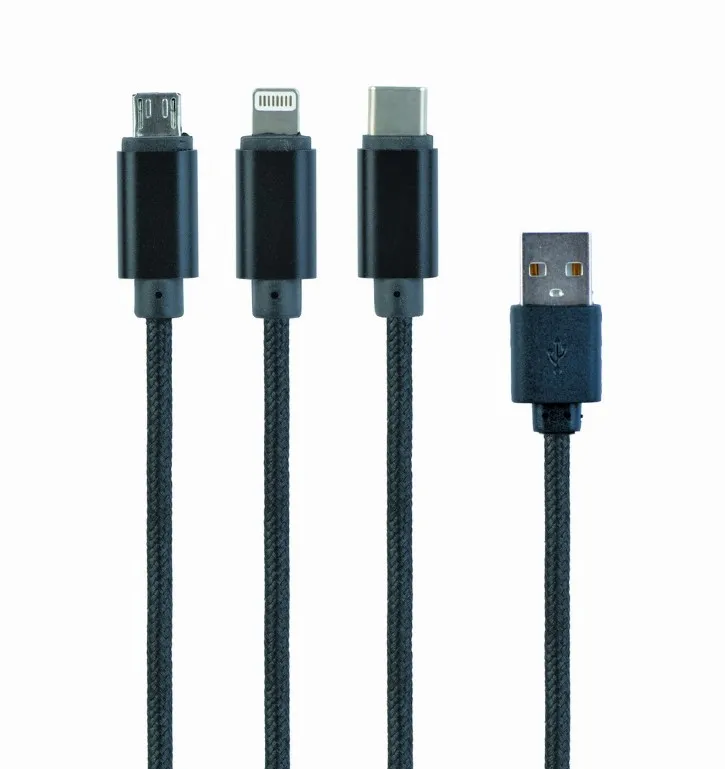 GEMBIRD CABLEXPERT Kabel USB A Male/Micro B + Type-C + Lightning, 1m, opletený,