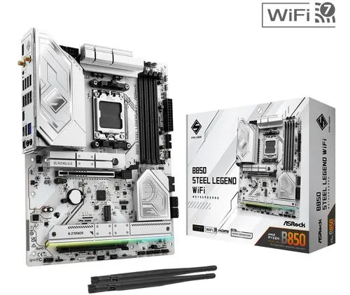 ASROCK B850 STEEL LEGEND WIFI (AM5, amd B850, 4xDDR5, PCIE 5.0, HDMI, 4xSATA3 +4xM.2, USB3.2 G2x2, GLAN 2,5G, ATX)