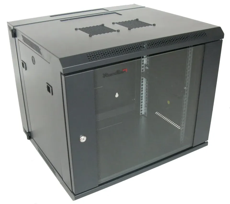 XtendLan 9U/600x550, na zeď, dvoudílný, skleněné dveře (WD-9U-65-BLACK-P)