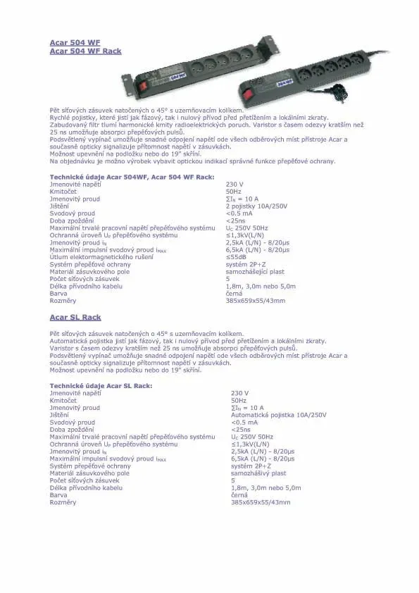 19" napáj.pan.Acar 504WF 5x220V-3m black+přep.ochr