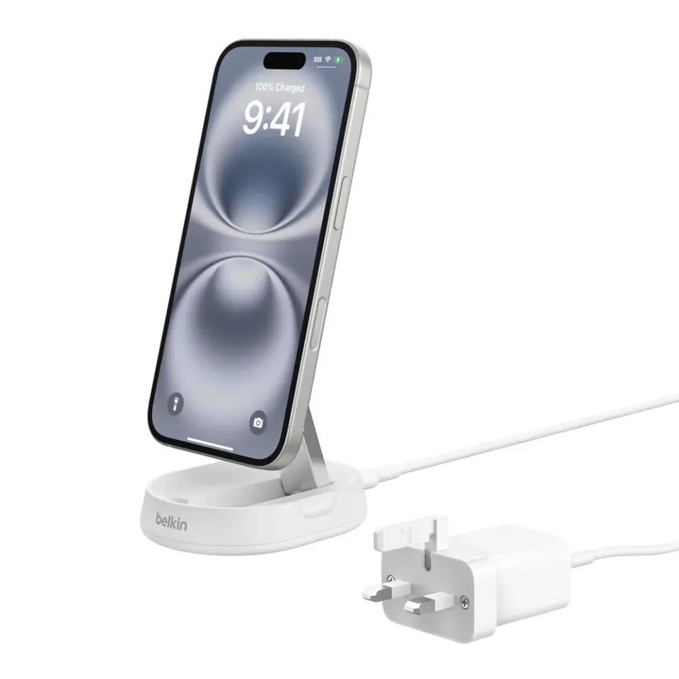 Belkin BOOST CHARGE PRO Qi2 15W Magnetický nabíjecí stojan, konvertibilní, bílá