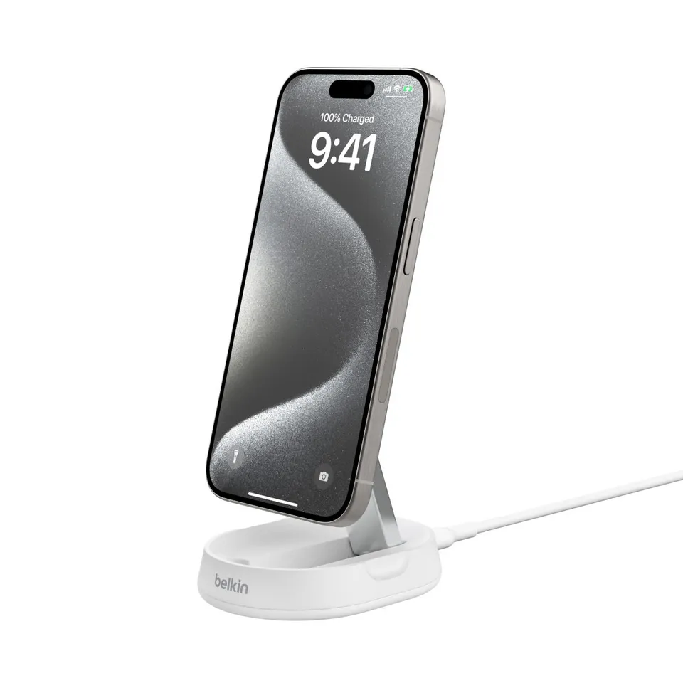Belkin BOOST CHARGE PRO Qi2 15W Magnetický nabíjecí stojan, konvertibilní, bílá