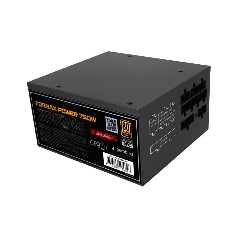 GEMBIRD Napájecí zdroj ATX 750W s aktivním PFC, 12 cm ventilátor, 80+ zlatá