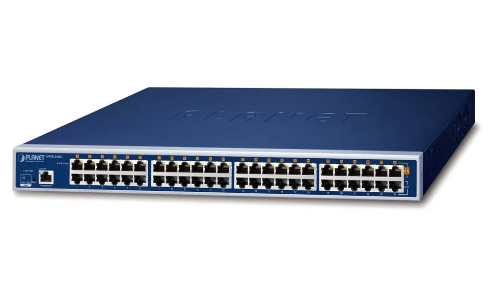 Planet HPOE-2400G v6 PoE+ injektor 802.3at, 24+24 portů, Gigabit, scheduler, výkon až 720W