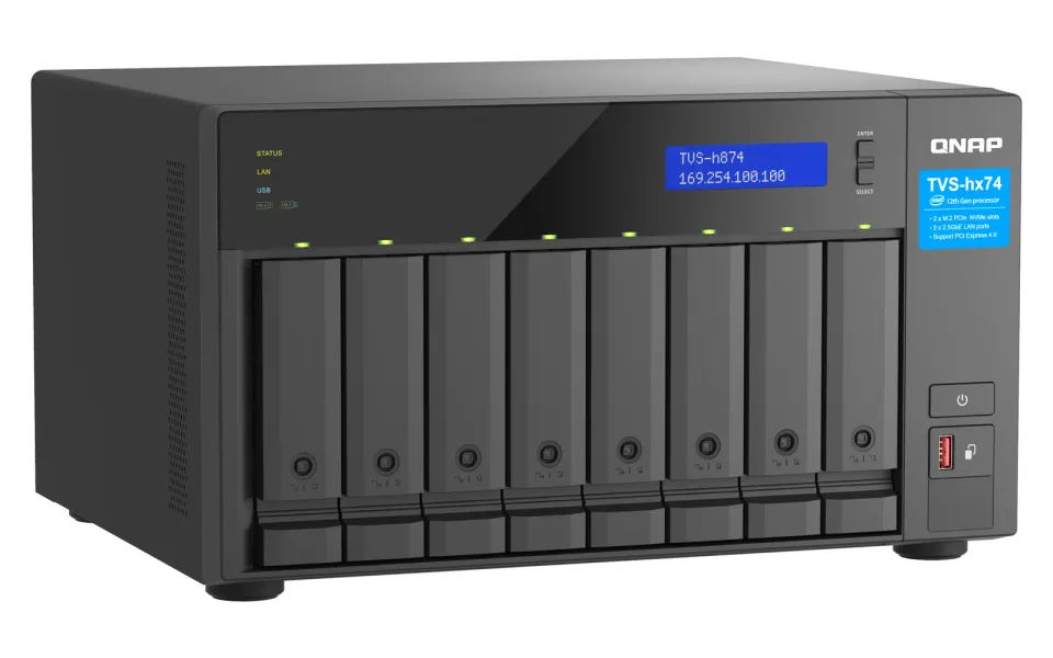 QNAP TVS-h874-i5-32G (6core 4,4GHz, ZFS, 32GB RAM, 8x SATA, 2x M.2 NVMe, 2x PCIe, 2x 2,5GbE, HDMI)