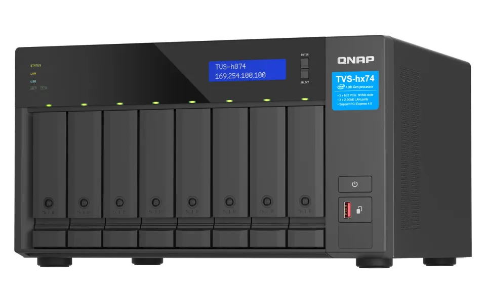 QNAP TVS-h874-i5-32G (6core 4,4GHz, ZFS, 32GB RAM, 8x SATA, 2x M.2 NVMe, 2x PCIe, 2x 2,5GbE, HDMI)