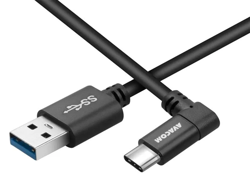 AVACOM Datový a nabíjecí kabel USB - USB Type-C, 100cm, konektor v úhlu 90°, čer