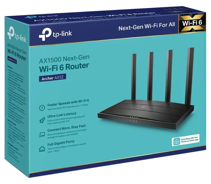 TP-Link Archer AX12 - AX1500 WiFi 6 router , 3 x GLAN, 1x GWAN, 2,4/5GHz , WPA3,