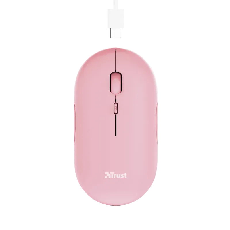 TRUST PUCK/Cestovní/Optická/1 600 DPI/USB+BT/Růžová