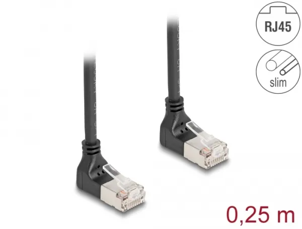 Delock Síťový kabel rozhraní RJ45, Cat.6A, S/FTP, Slim, zalomený nahoru / nahoru