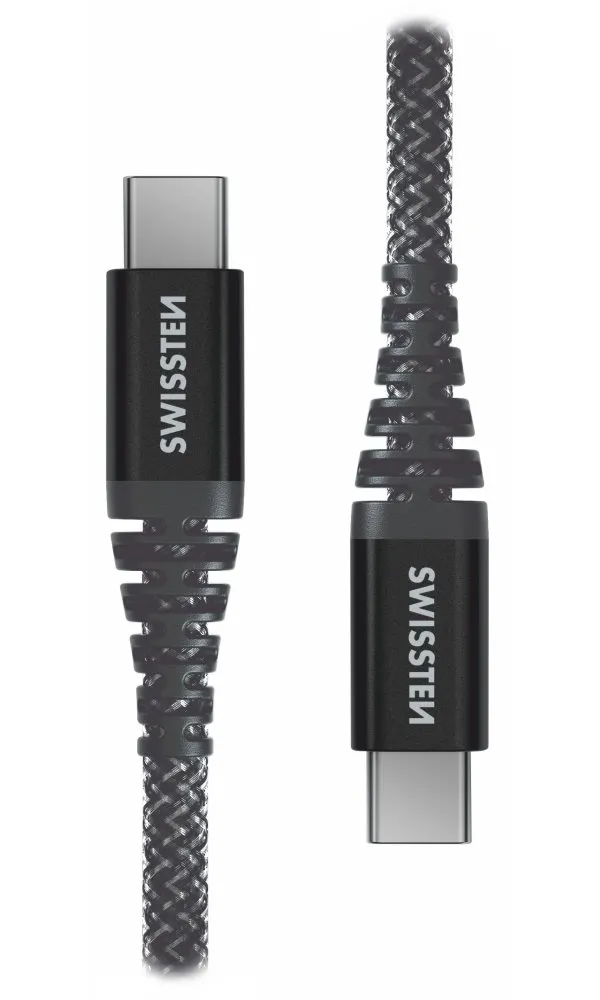 Swissten datový kabel ARAMID REINFORCED - USB-C / USB-C 1,5 M, 60W, antracit